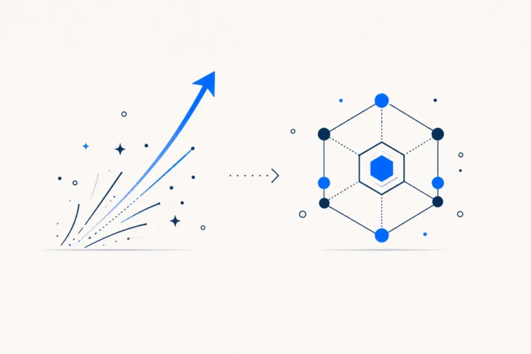 Abstract illustration of a SaaS brand being researched and evaluated on its authority signals, Authority Engineering